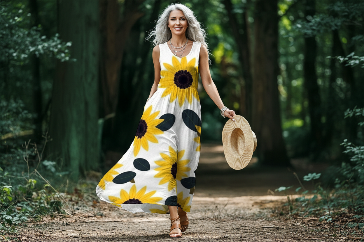 Sun Flower Sleeveless Maxi Dress