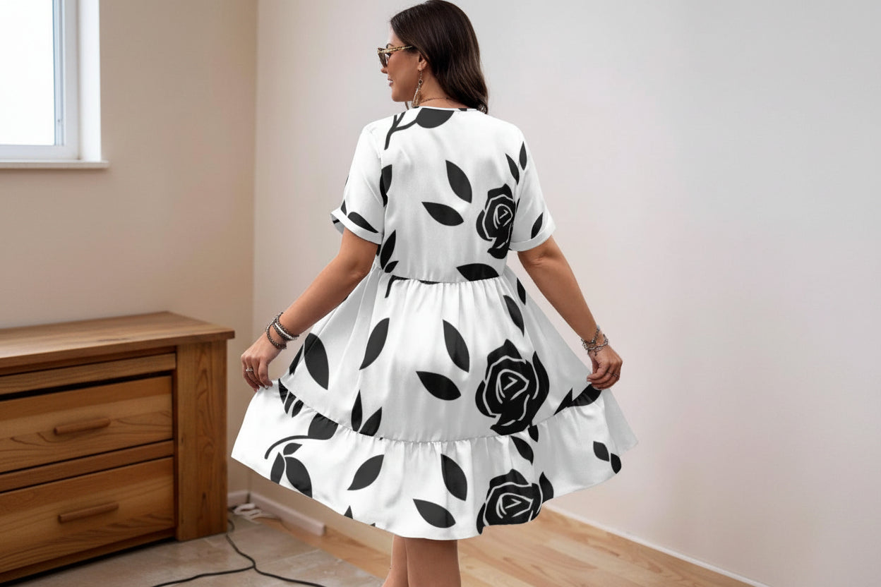 Floral V-Neck Short Sleeve Dress